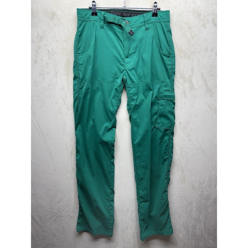 Prana Pants Mens 30x34 Cargo Stretch Zion Green Slim Straight Fit Belted Hiking